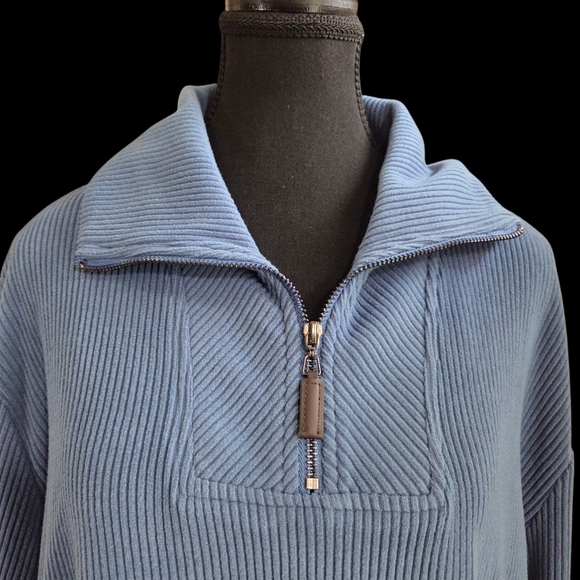 Coofandy Men's Blue 1/4 Zip Blue Sweater - Picture 3 of 6